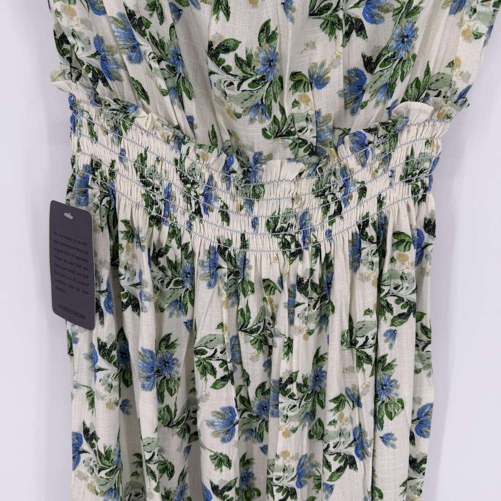 Max Studio Dress Womens Small‎ Blue Floral Smocked Waist Ruffle Hem Boho Midi - Picture 8 of 12